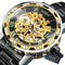 WINNER Transparent Skeleton Watch for Men Mechanical Wristwatches Diamond Watches Mens Luxury Stainless Steel Strap Unisex Clock
