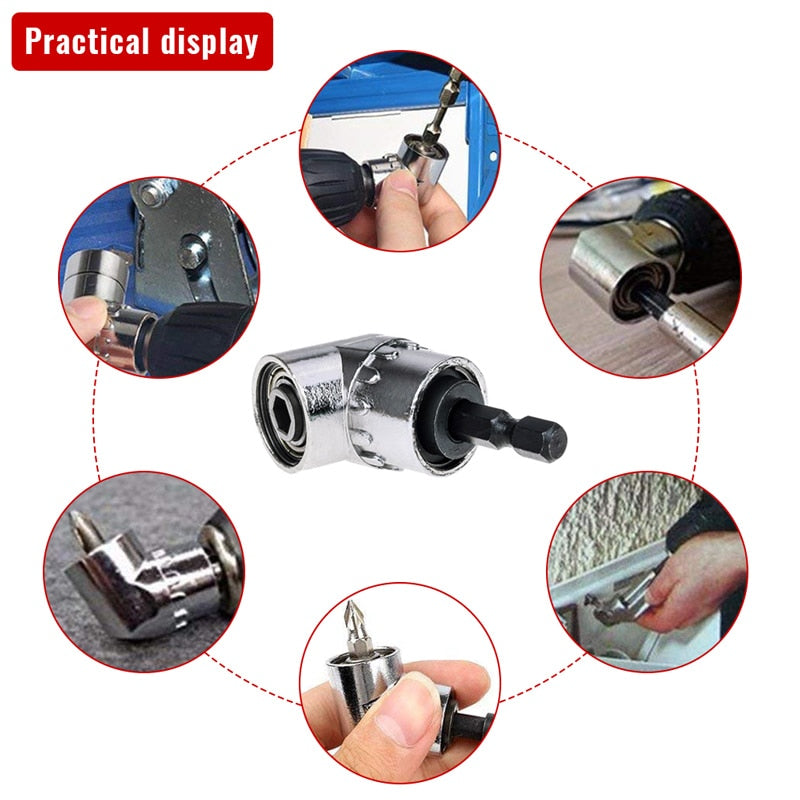 105 Degree Right Angle Drill Attachment and Flexible Angle Extension Bit Kit for Drill or Screwdriver 1/4" Socket Adapter Tools