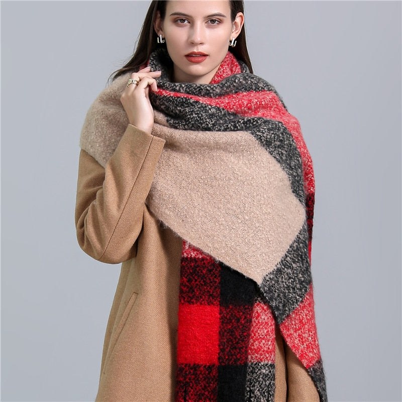 2022 New Women Plaid Scarf Winter Pashmina Shawls Cashmere Thick Wraps Lady Tassel Warm Scarves Rainbow Hairy Bufanda