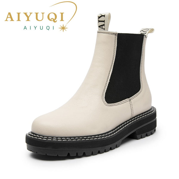 Women&#39;s Chelsea Boots Genuine Leather 2023 Autumn Winter Trend Thick-soled Women Ankle Boots All-match Marton Boots Ladies