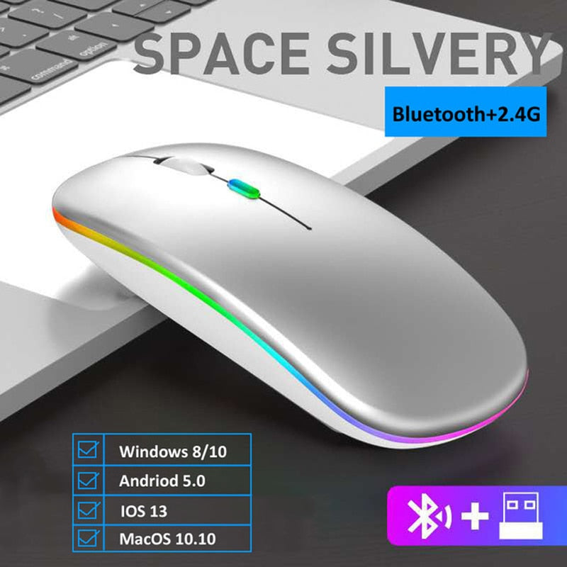 Wireless Mouse USB Rechargeable Bluetooth-compatible RGB Mouse Silent Ergonomic Mouse With Backlight For Laptop PC ipad