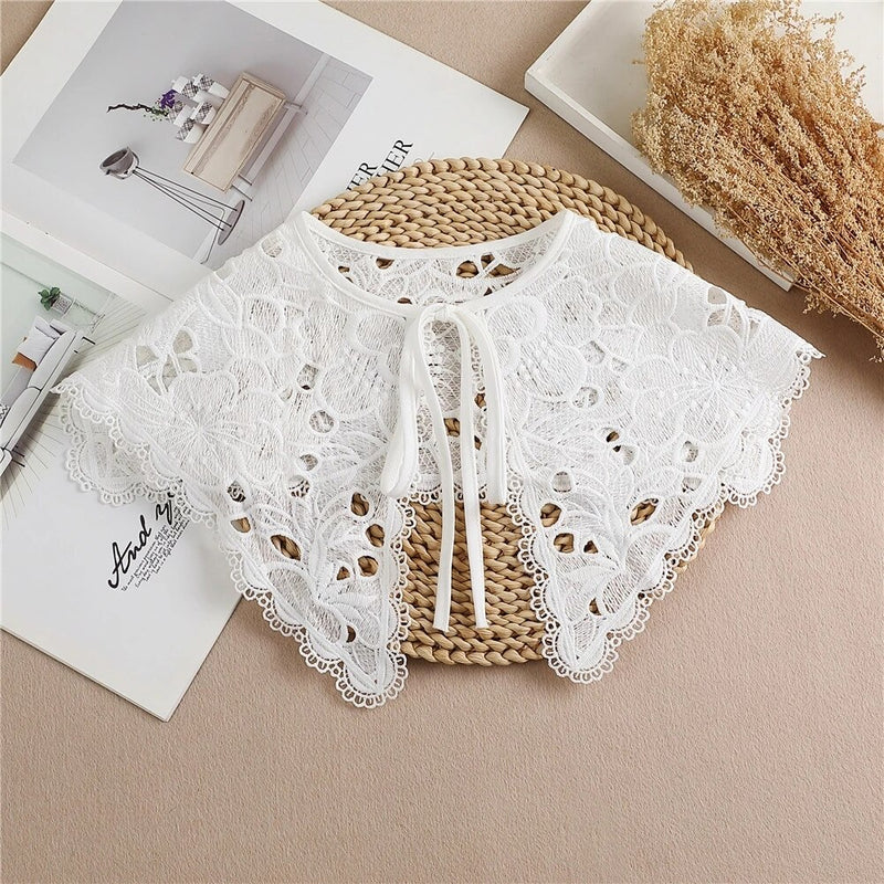 Linbaiway 2022 Lace Chiffon Doll Fake Collar Ladies Shawl Wrap Removable Detachable Embroidered False Collar Clothes Accessory