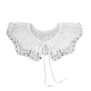 Royal Style Cotton Fake Collar Shawl Wrap Hollow Out Floral Lace Ruffled Trim Necklace Pointed Triangle Lapel Blouse