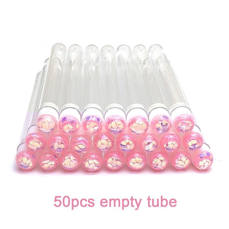 50pcs Reusable Eyelash Brush Tube Disposable Eyelash Wands Eyebrow Brush Replaceable Dust-proof Sparkling Broken Diamond Bottom