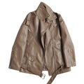 FTLZZ Spring Autumn Faux Leather Jackets Women Loose Casual Coat Female Drop-shoulder Motorcycles Locomotive Outwear With Belt