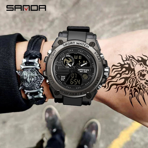 SANDA 739 Sports Men&#39;s Watches Top Brand Luxury Military Quartz Watch Men Waterproof S Shock Male Clock relogio masculino 2021