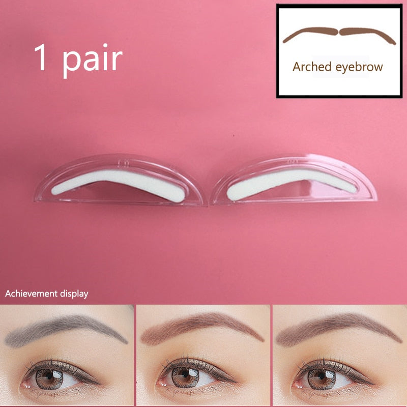 1 Pair Profession Brow Stamp Sponge Stencil with Handle Lazy Quick Make Up Eyebrow Template Seal Spare Eyebrow Powder Print Tool