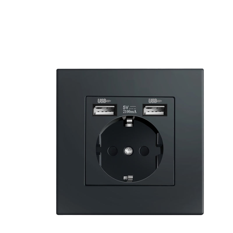 Depo Wall Type Dual USB Power Socket 2.1A, Electrical socket wall plug with usb, 16A 220V outlet, German EU Standard Socket