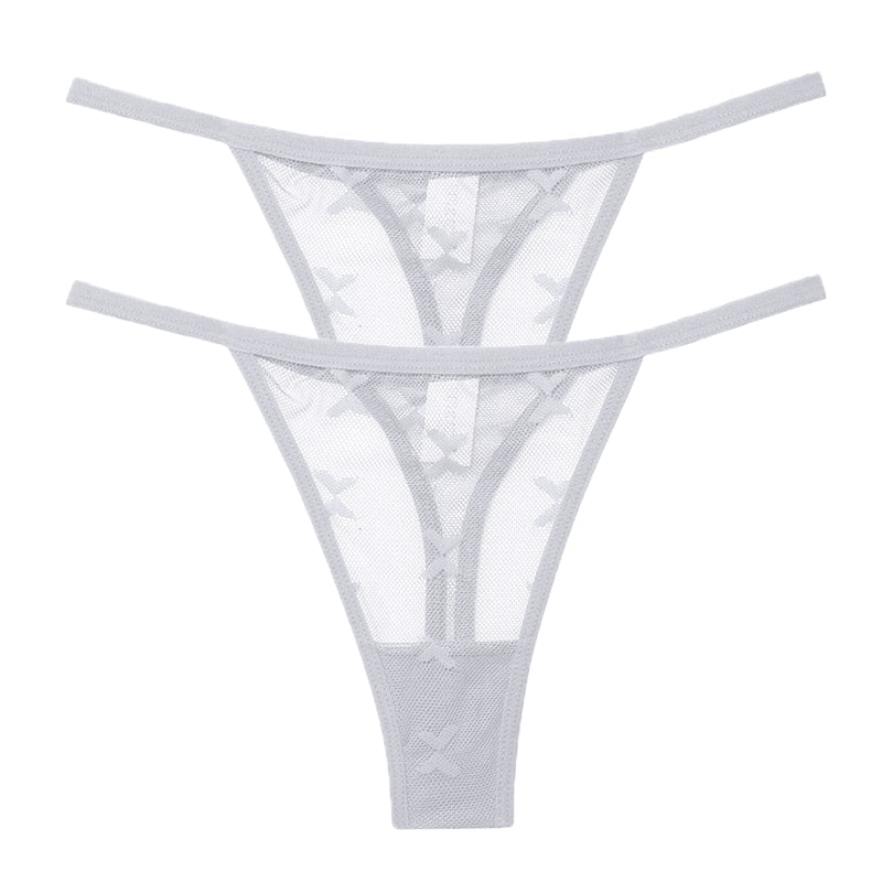 2PCS/Set Mesh Transparent Thong Women Panties Underwear Women Seamless G-String Female Underpants Intimates Lingerie S-XL