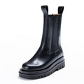CXJYWMJL Plus Size Genuine Leather Women Chelsea Boots Elastic Band Platform Chimney Boot Ladies Autumn Booties Winter Warm Shoe