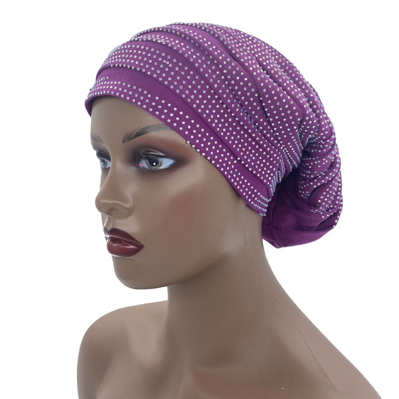 Candy Color Ladies Head Wraps Muslim Hijab Bonnets Fashion Headgear Trending Elastic Full Body Pleated Turban Cap for Women