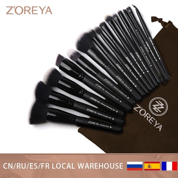 ZOREYA 7/15pcs Black Makeup Brushes Set Eye Shadow Powder Foundation Concealer Cosmetic Brush Makeup Blending Beauty Tools