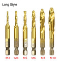 1/6Pcs Tap Drill Bit Set Hex Shank Titanium Plated HSS Screw Thread Bit Screw Machine Compound Tap M3 M4 M5 M6 M8 M10 Hand Tools