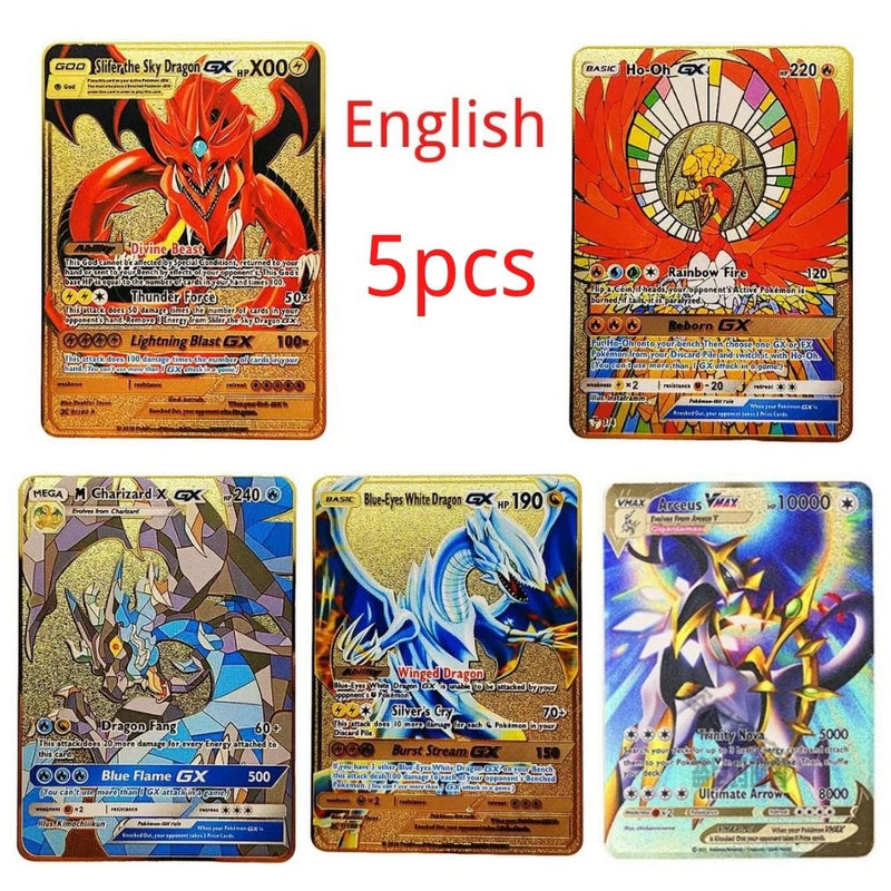 10000HP Arceus Vmax DIY Golden Pokemon Cards in English Iron Metal Pokmo Letters Kids Gift Game Collection Cards