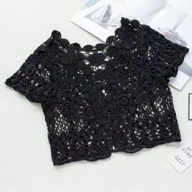 Hot Lace White/Black Bridal Summer Women Short Sleeve Shrug Bolero Wedding  Jacket Elegant Cape