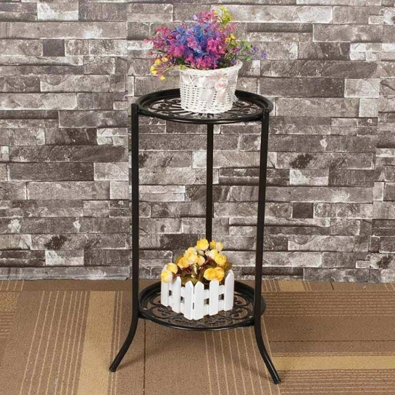 Two-Layer Elegant Metal Plant Stand Shelf Potted Plant Holder Modern Tall Plant Pot Stands for Indoor Outdoor Decor