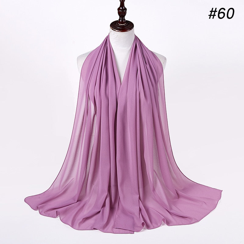 Hijab Scarf 72*175cm Plain Chiffon Scarves For Women Muslim Fasion Islam Clothing Headscarves Shawl For Ladies Headwrap Ramadan