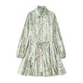 2022 Fashion Women Pleated Dress Party Drawstring Dresses Long Sleeve Female Street Outfit Floral Printed Elegant Casual Summer