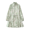 2022 Fashion Women Pleated Dress Party Drawstring Dresses Long Sleeve Female Street Outfit Floral Printed Elegant Casual Summer