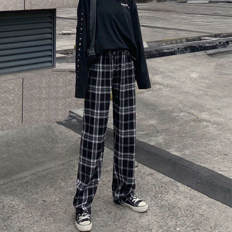 Plaid Thin pants women summer 2022 new high-waisted loose-fitting straight trousers dropshipping tug pants casual pants