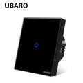 UBARO Eu AC100-240V Tempered Black White Crystal Glass Touch Switch Panel Wall Light Sensor Button 1/2/3 Gang 10A Interruptor