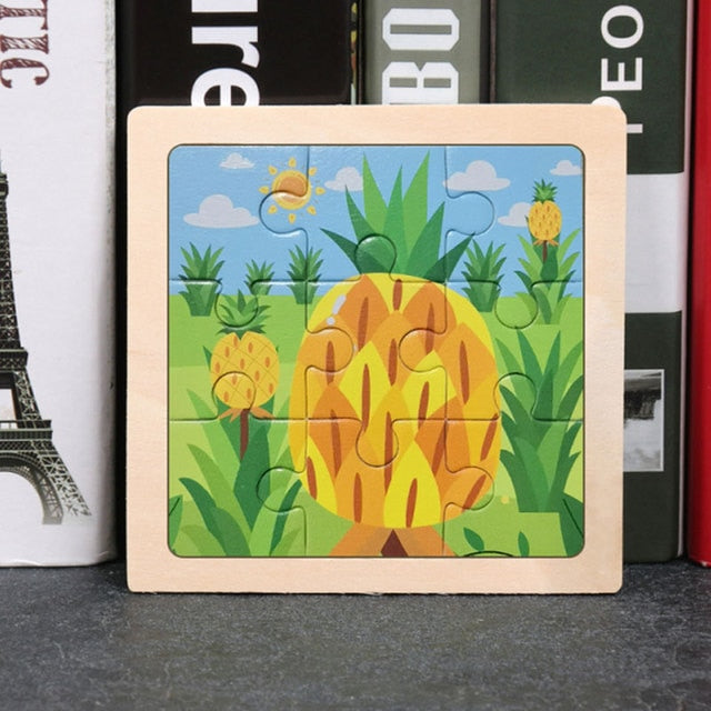 11X11CM Kids Wooden Puzzle Toy Vehicle Animal Jigsaw Cartoon Animal Traffic Tangram Toys Educational Toys Puzzles for Kids Gifts