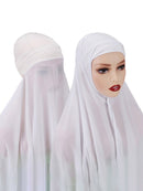 Instant Hijab With Cap Heavy Chiffon Jersey Hijab For Women Veil Muslim Fashion Islam Hijab Cap Scarf For Muslim Women Headscarf