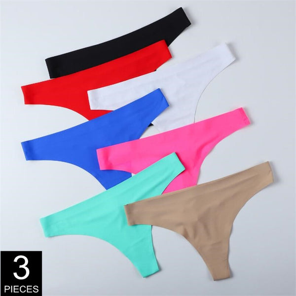 3 Pcs/Pack Ice Silk Women&#39;s Seamless Underwear Solid Low Rise Sexy Thong Ladies Sports Intimate G-string Panty S-XL