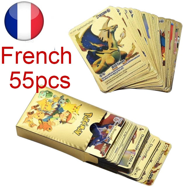 55 Pieces Of Pokemon Metal Gold Card Charizard Vmax Gx  Energy Card Charizard Pikachu Rare Collection Battle Trainer Card Child