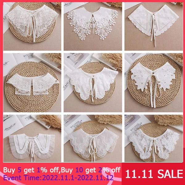Linbaiway 2022 Lace Chiffon Doll Fake Collar Ladies Shawl Wrap Removable Detachable Embroidered False Collar Clothes Accessory