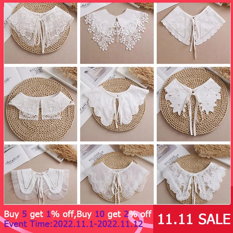 Linbaiway 2022 Lace Chiffon Doll Fake Collar Ladies Shawl Wrap Removable Detachable Embroidered False Collar Clothes Accessory
