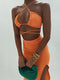 Cryptographic Bandage Cut Out Sexy Halter Neck Top and Skirts Set Gathered Elegant Club 2022 Summer Outfits Split Two Piece Set