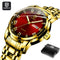 QINGXIYA Top Brand Luxury Gold Red Quartz Watch Men Stainless Steel Luminous Waterproof Watches Week Calendar Business Watch Men