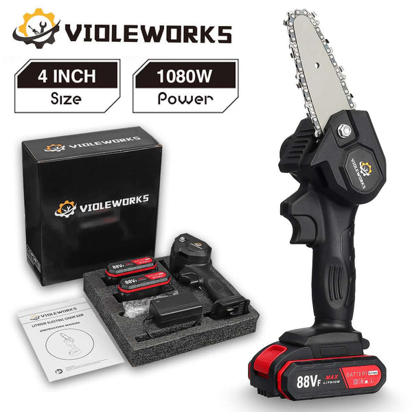 4 Inch 88VF 1080W Mini Electric Saw Chain Saw With 1/2 Battery Rechargeable One-handed Woodworking Pruning Garden Tool EU Plug