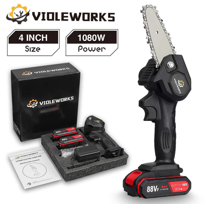 4 Inch 88VF 1080W Mini Electric Saw Chain Saw With 1/2 Battery Rechargeable One-handed Woodworking Pruning Garden Tool EU Plug