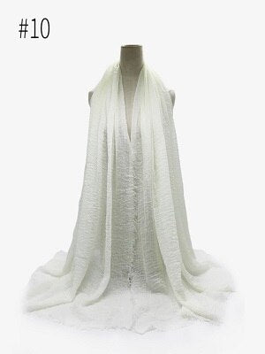 Pleated Plain Hijab Scarf Muslim Women Cotton Crinkle Headband Veil Scarves 2021 Fashion Islamic Headscarf Head Wraps Turban
