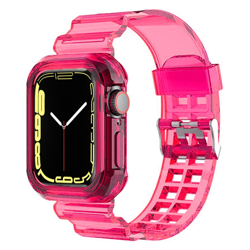 Clear Band + Case for Apple Watch 8 7 6 SE 5 3 2 Soft Transparent silicone Strap for iwatch Strap 40mm 44mm 42MM 41MM 45MM 49MM
