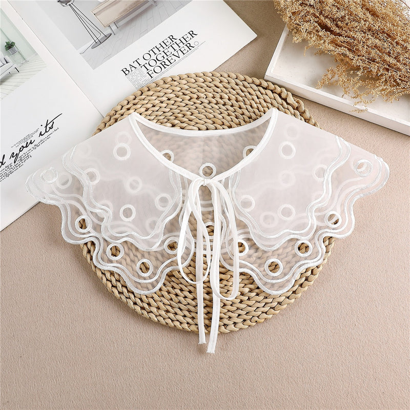 Linbaiway 2022 Lace Chiffon Doll Fake Collar Ladies Shawl Wrap Removable Detachable Embroidered False Collar Clothes Accessory