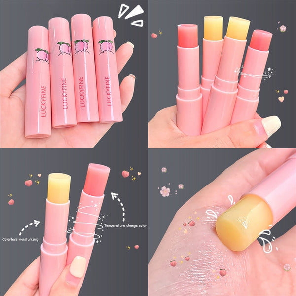 1PC Natural Peach Lip Balm Long-lasting Moisturizing Lipstick Temperature Change Color Lipstick Anti-drying Hydration Lip Care
