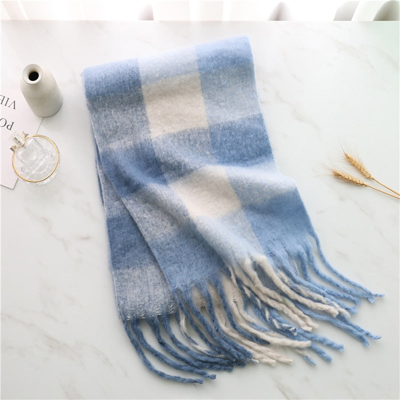 2022 New Women Plaid Scarf Winter Pashmina Shawls Cashmere Thick Wraps Lady Tassel Warm Scarves Rainbow Hairy Bufanda