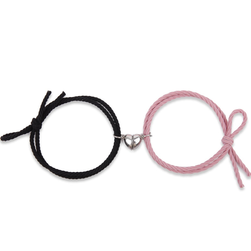2pcs Magnetic Bracelet Stainless Steel Heart Pendant Charm Couple Bracelets for Lover Friend Men Women Braid Rope Bracelets