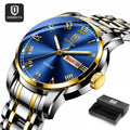 QINGXIYA Top Brand Luxury Gold Red Quartz Watch Men Stainless Steel Luminous Waterproof Watches Week Calendar Business Watch Men