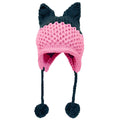 BomHCS Cute Fox Ears Beanie Winter Warm 100% Handmade Knit Hat