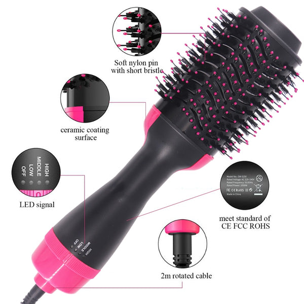 3 In1 Hair Curler Dryer Brush Electric Blow Dryer Comb Hair Curling Wand Detachable Brush Kit Negative Ion Straightener