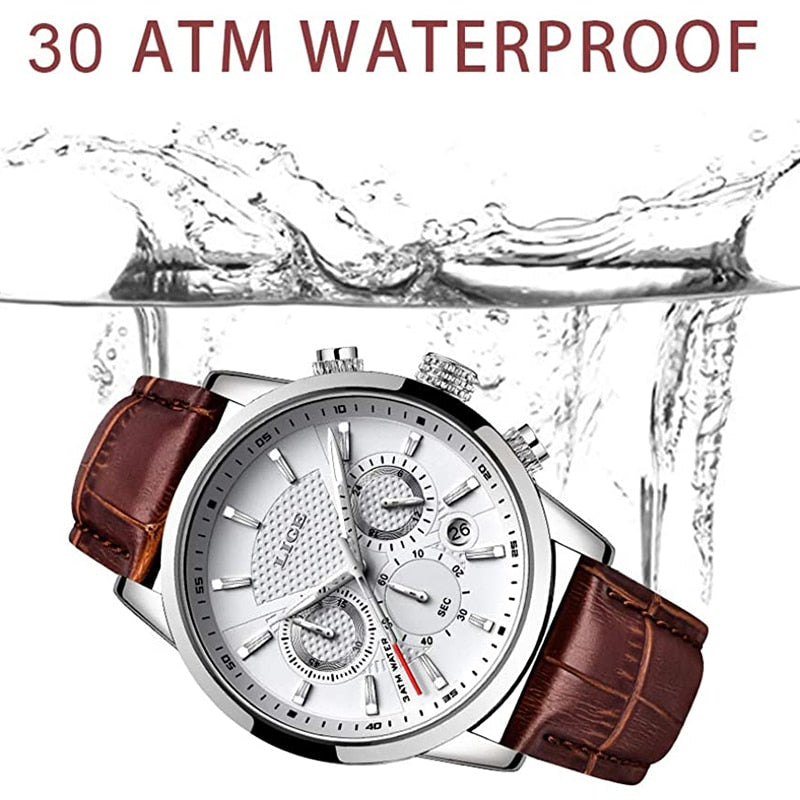 Watches Mens 2022 LIGE Top Brand Luxury Casual Leather Quartz Men&