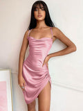 Dulzura Satin Women Strap Mini Dress Ruched Lace Up Cross Bandage Backless Bodycon Sexy Party Elegant 2020 Club Christmas Slim