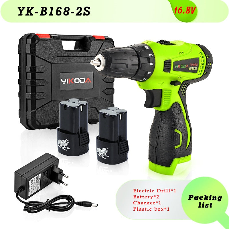 YIKODA 12V 16.8V 21V 25V Electric Screwdriver Cordless Drill Rechargeable Lithium Battery Mini Wireless Power Driver Tools