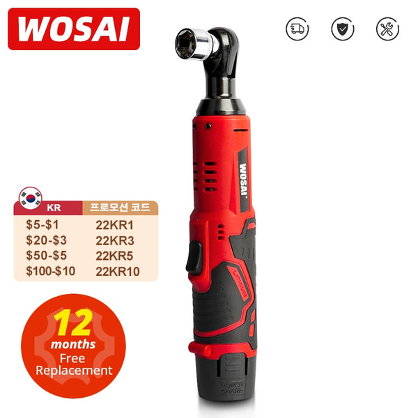 WOSAI 45NM Cordless Electric Wrench 12V 3/8 Ratchet Wrench set Angle Drill Screwdriver to Removal Screw Nut Car Repair Tool