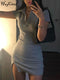 Hugcitar 2021 Short Sleeve Slit Sexy Mini Dress Summer Women Fashion Streetwear Outfits Cute Solid Y2K Party Clothing