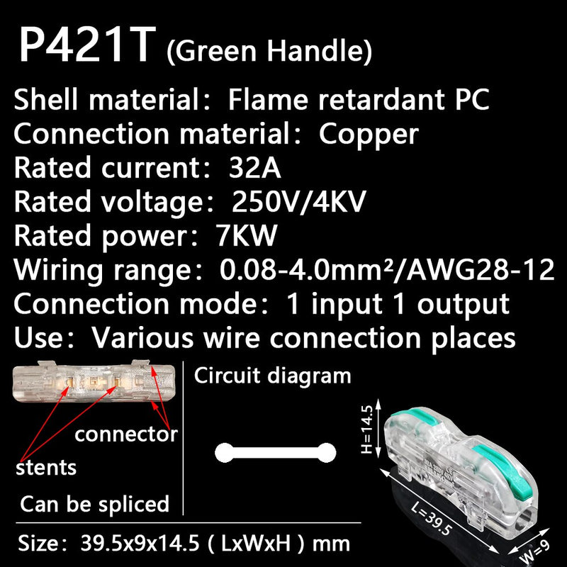 Mini Fast Wire Cable Connectors Universal Compact Conductor Spring Splicing Wiring Connector Push-in Terminal Block P421 F12